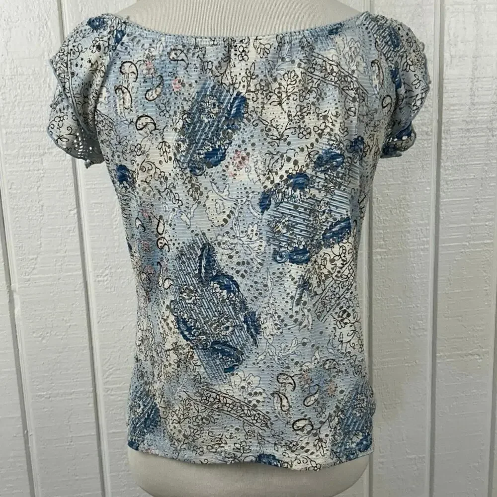 Women Vintage 1990s Milkmaid Short Sleeve Top Blue Fairy Streetwear Size Large - Picture 7 of 7